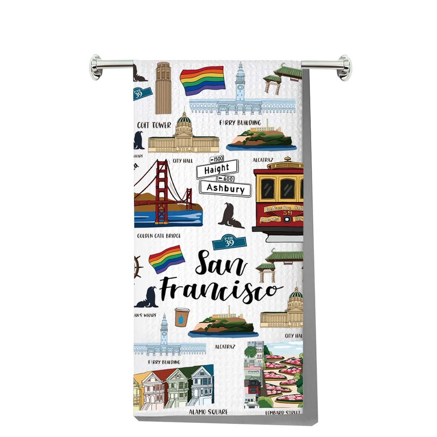 LEVLO San Francisco Kitchen Towel San Francisco Souvenirs Gifts San Francisco Tea Towel San Francisco Housewarming Gift (San Francisco Towel)