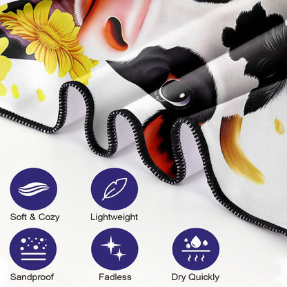YISUMEI Cow & Sunflowers Beach Towels for Adults Extra Large 180 x 90 cm, Microfibre Quick Dry Towel for Travel Swimming Camping Sports