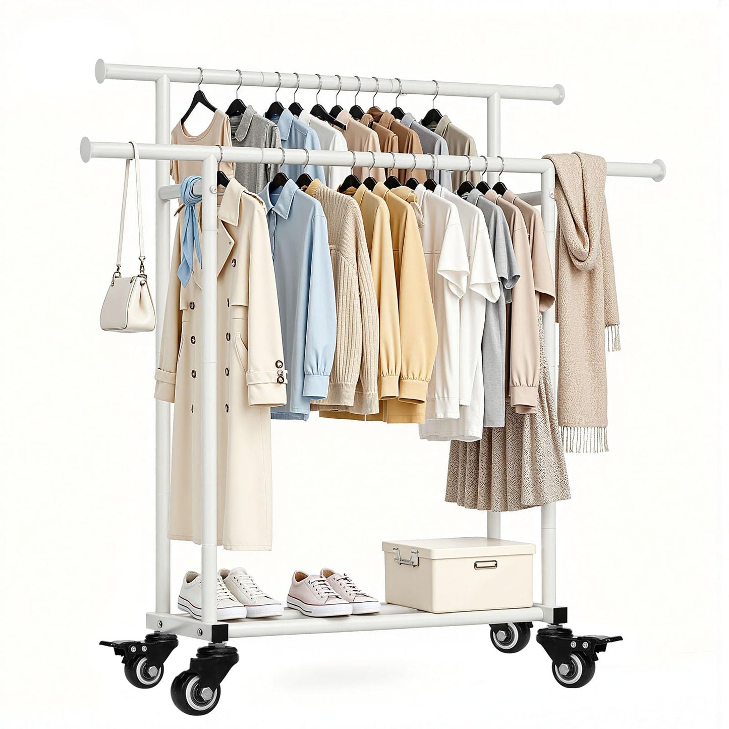 Sour Lemon Double Clothes Rail Heavy Duty Free Standing Clothing Rail White
