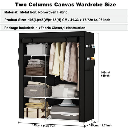 OPPAIYA Canvas Wardrobe for Bedroom, Fabric wardrobes carries five storage boxes, one hanging rail and four side pockets, 105 x 45 x 165 cm