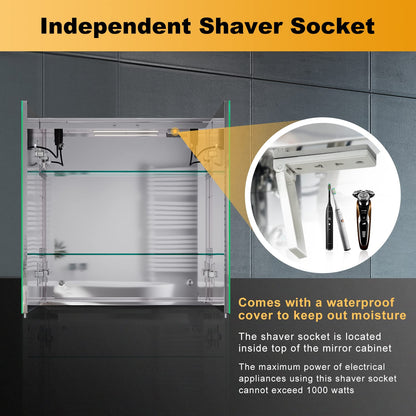 ELEGANT Modern LED Bathroom Mirror Cabinet with Shaver Socket, 630x650mm