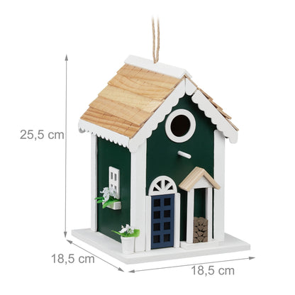 Relaxdays House, Feeding Station for Wild Birds, Hang Up, 18.5x18.5x25.5cm, Wooden Feeder, Colourful, Wood