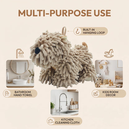 FILOEEX Cute Dog Shaped Chenille Hand Towel, Ultra Soft Highly Absorbent Fluffy Hand Towel