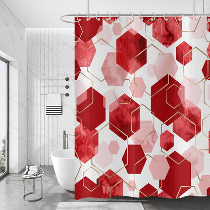 Hnmdmyi Red Shower Curtain 180x200, Modern Geometric Hexagon Abstract Art Bathroom Curtains Waterproof Polyester Fabric Washable Bath Curtains with