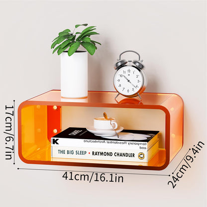 Dewrhiixe Acrylic Floating Bedside Table, Wall Mounted Nightstand Bedside Shelf (Orange, 41×24×17 cm)