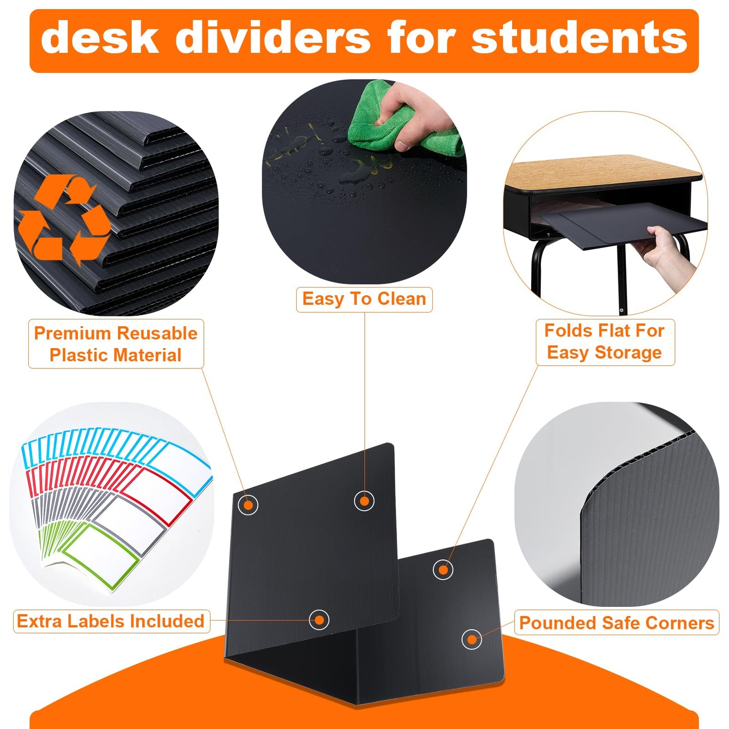 Novelfun 24PCS Desk Dividers for Students Portable Privacy Shields - Black