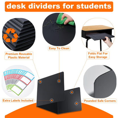 Novelfun 24PCS Desk Dividers for Students Portable Privacy Shields - Black