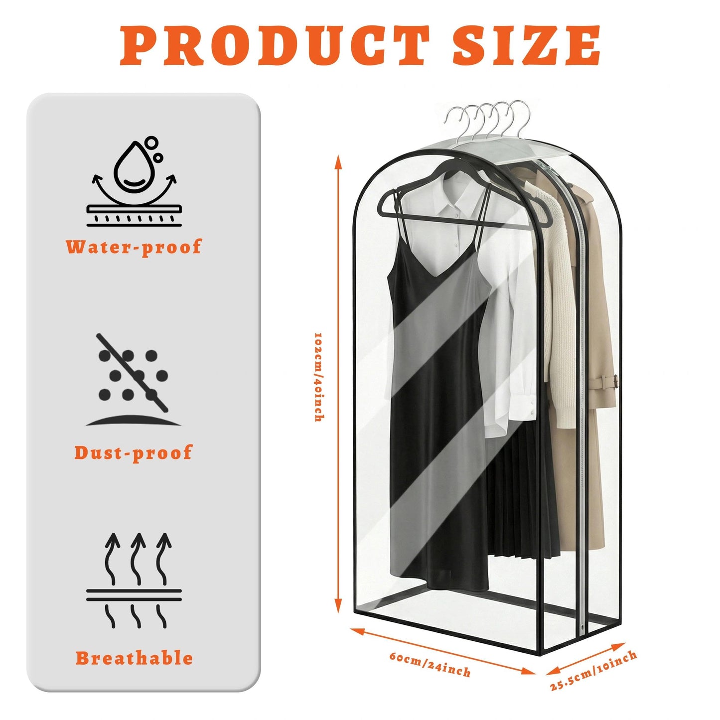 2Pcs Garment Bags for Open Closet, Full Clear Clothes Covers with Zipper for Hanging Clothes, Clothes Covers for Coats, Suit, Jackets, Windbreaker
