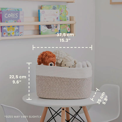 OrganiHaus Set of 3 Bathroom Storage Baskets for Shelves, Cotton Rope Basket for Towels, Toys, Baby Items, White & Brown Blanket Organizer