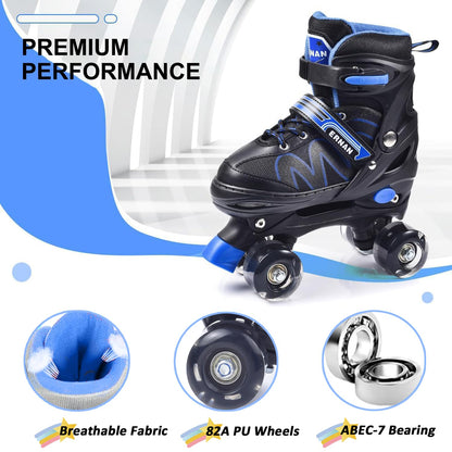 ERNAN Roller skates kids Roller boots,8 Light up Wheels and 4 Sizes Adjustable.Rollerskates for Kids Beginners, Suitable for Indoor Outdoor (BLUE, S)
