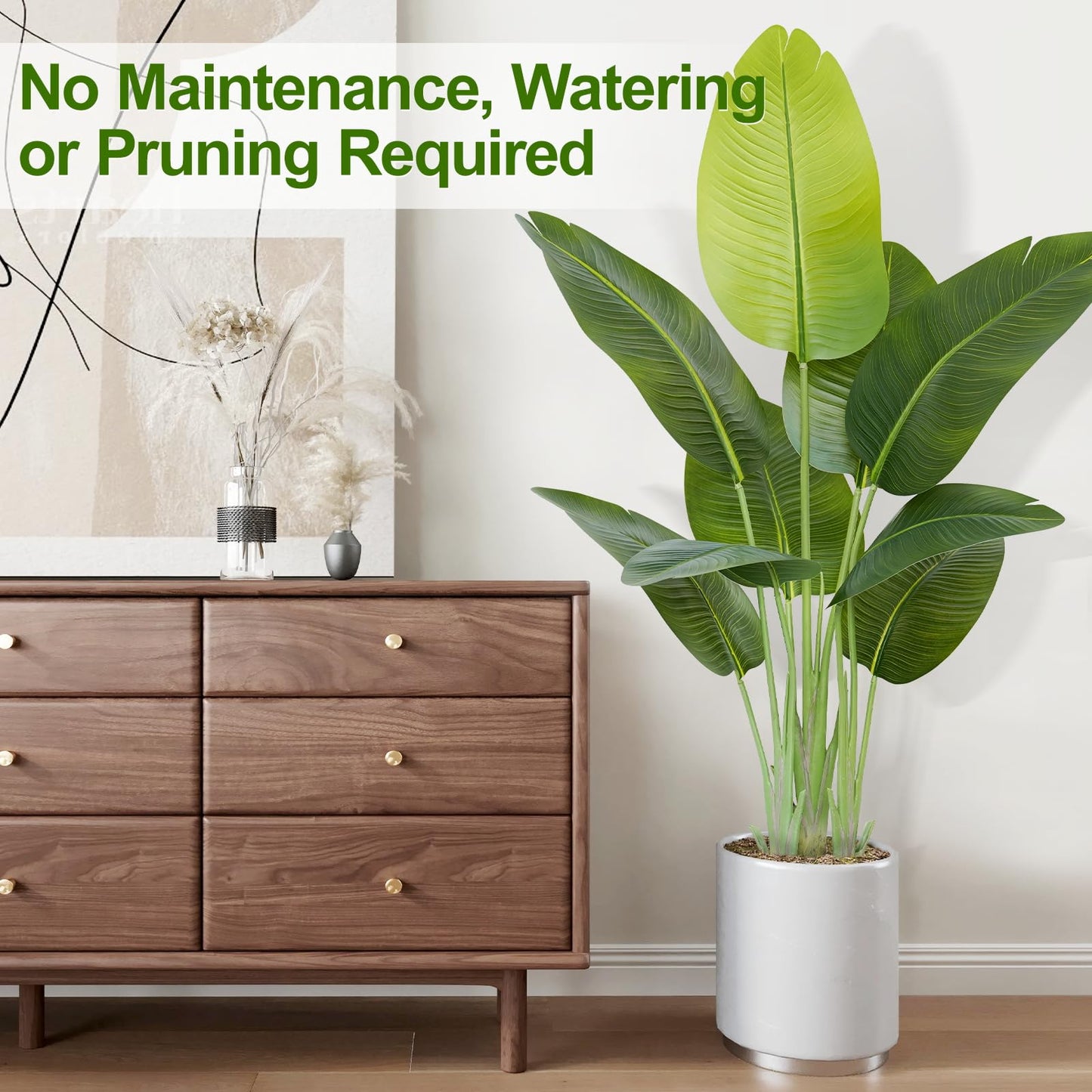 Keeplush Artificial Bird of Paradise Plant Outdoor 120CM Fake Tropical Banana Tree with 9 Leaves-Perfect Faux Plants for Indoor, Floor Plant in Pot