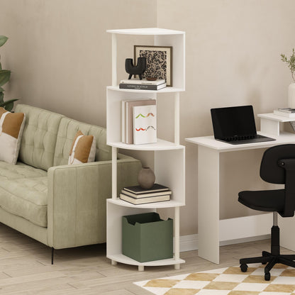 Furinno ECON Corner Shelf, 4-Tier Corner Book Shelf, Zigzag Storage Shelves, Display Rack, Bookshelf, for Organization and Storage, Living Room