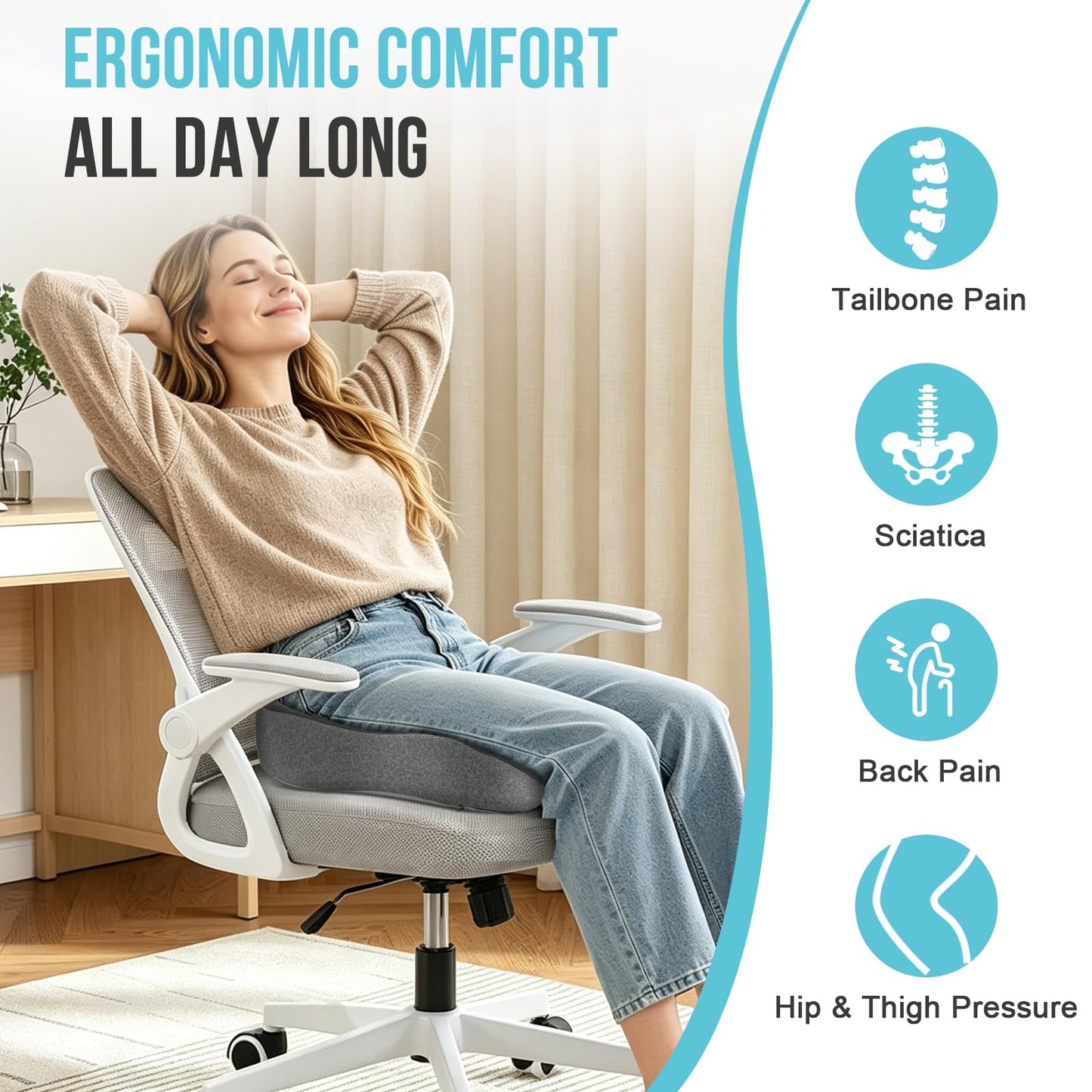 RaMokey Coccyx Cushion for Tailbone Pain, Memory Foam Seat Cushion