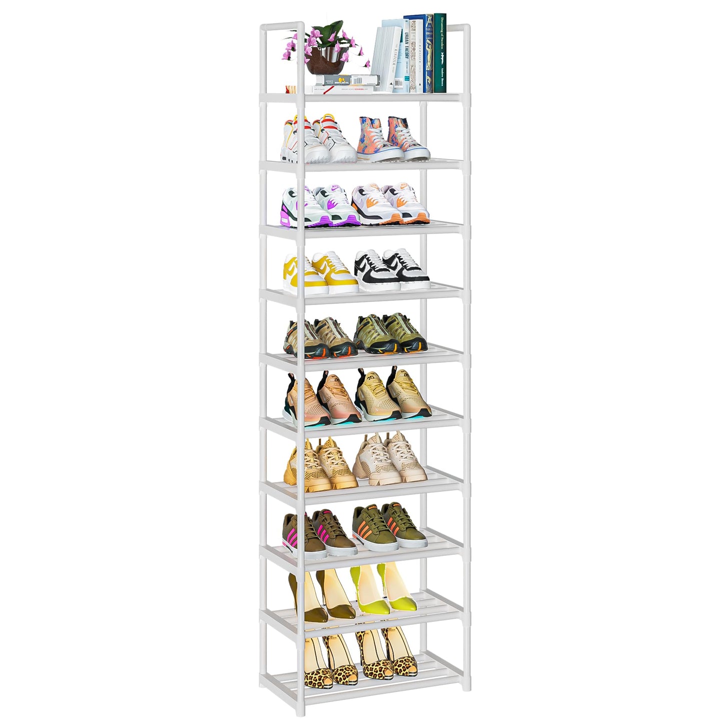 OYREL Shoe Rack, 10 Tier Tall Sturdy Metal Shoe Storage Organizer White