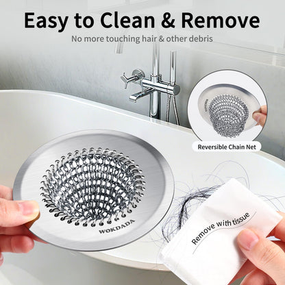 2 Pack WOKDADA Shower Drain Cover, Fast Drainage Hair Catcher for Shower Drain, Reversible 304 Stainless Steel Drain Protector, Fits Shower, Bathtub
