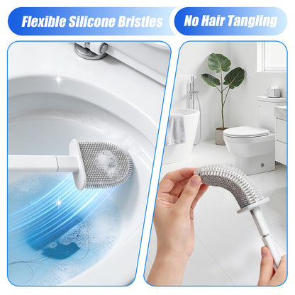 Toilet Brush, 1 Pack Bathroom Silicone Toilet Brushes and Holder Sets with No-Slip Long Plastic Handle and Soft Flexible Bristles