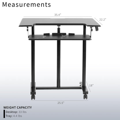 VIVO Mobile Height Adjustable Table, Stand Up Desk Cart with Sliding Keyboard Tray, Computer Workstation, Rolling Presentation Cart, Black, CART-V06A