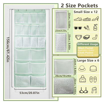 2-Pack 18 Pockets Over Door Hanging Shoes Organiser with 4 Kinds Pouch,Behind Closet Hanging Clothes Shelf,Back of Bathroom Door Storage