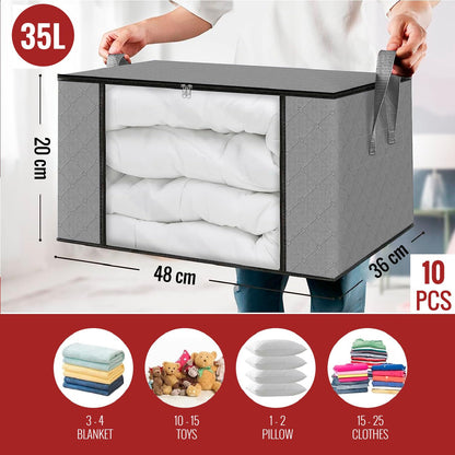 edihome, Clothes Storage Bag, (10 pieces), Wardrobe Organiser, with Reinforced Handles, Heavy Duty Cloth Pouches with Transparent Window