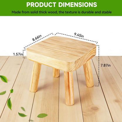 SIGONE Wooden Stool for plants and Footstool 24x22x20cm, Vintage Wooden Stool for Bedroom Bedside Plant Display and Compact Side Table