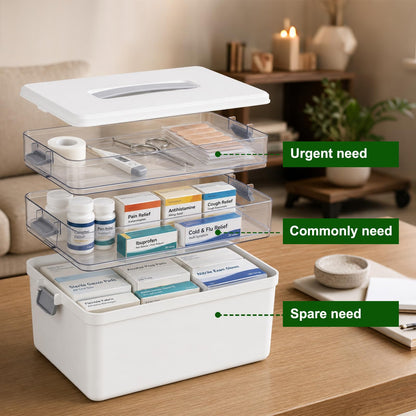 Stidyzo Medicine Storage Box, 3 Layer Medical Organiser Box