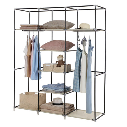Songmics Folding Wardrobe, Fabric Closet, Foldable Wardrobe with 2 Clothes Rails, 175 x 150 x 45 cm, Beige RYG12M