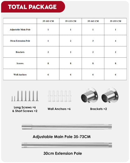 Extendable Wardrobe Rod, Silver Stainless Steel Retractable Wardrobe Rail, 74-103cm Adjustable Clothes Rail for Wardrobe and Balcony (25MM)