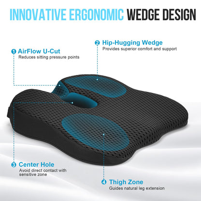 Arbanith Car Seat Cushion for Driving – Ergonomic Wedge Memory Foam Booster