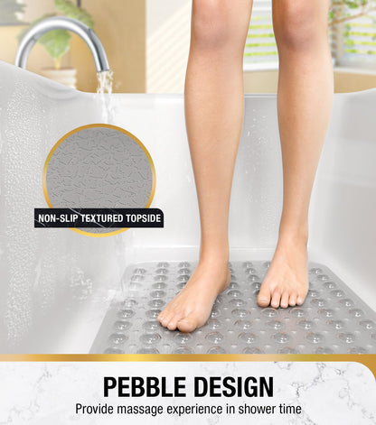 HITSLAM Non Slip Bath Mat for Tub, 101 x 40cm Extra Long Shower Mat Anti Mould, Machine Washable Bathroom Bathtub Mat with Suction Cups and Drain