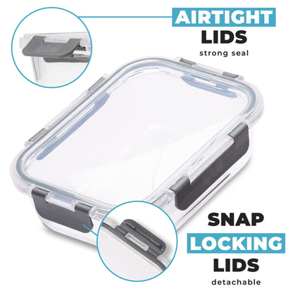 Igluu Meal Prep Glass Containers with Lids (12 Pack: 4 Rectangle, 4 Square, 4 Round) - Reusable Meal Prep Containers, Microwave, Oven, Freezer &