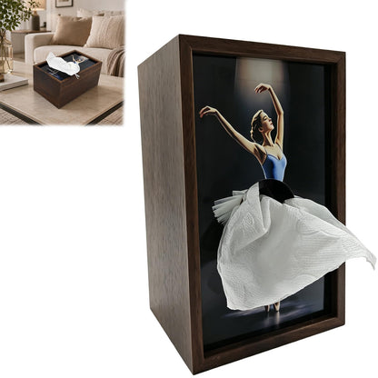 Ballet Dancer Tissue Box, Ballerina Wood Skirt Napkin Dispenser for Bathroom, Living Room, Office, Kitchen, Vanity, Countertop