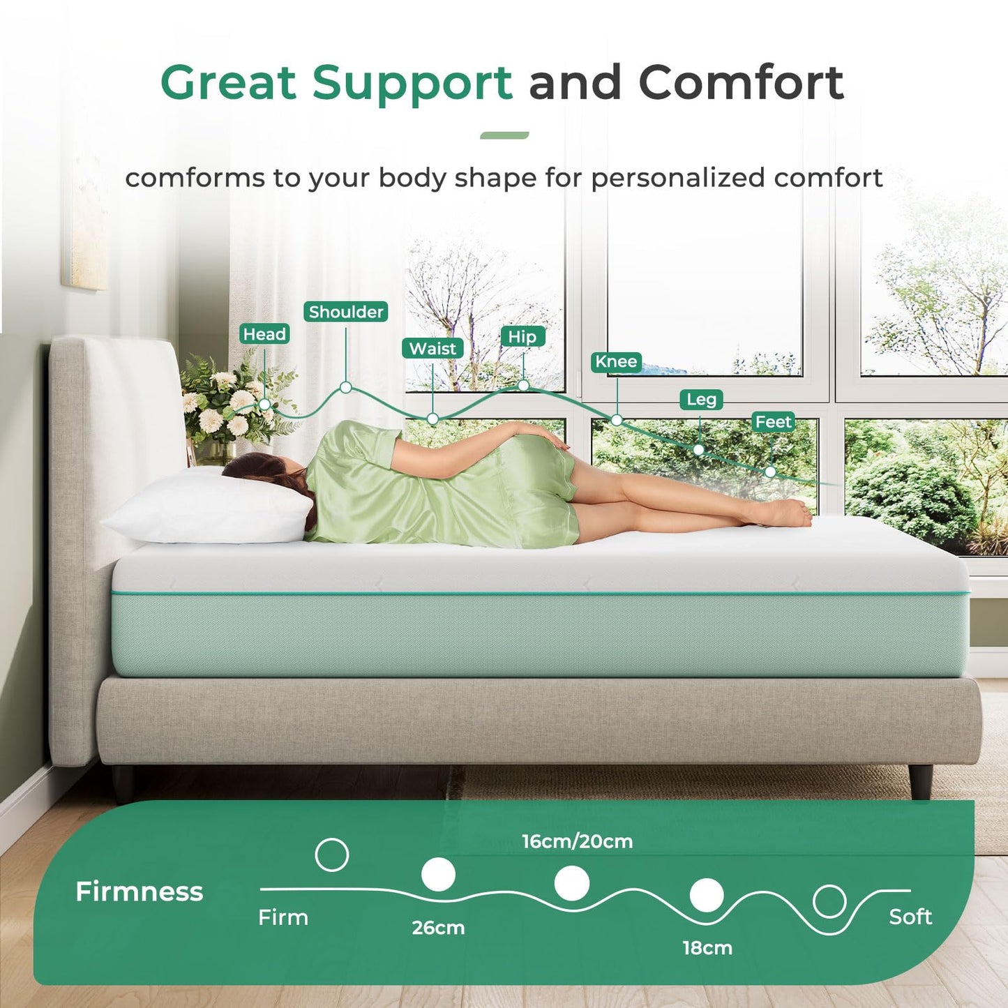 Uliyati Single Mattress Gel Memory Foam Mattress Medium Plush 90x190x18CM