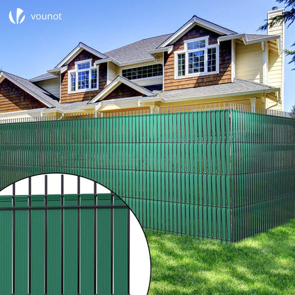 VOUNOT? PVC Privacy Strips Garden Privacy Fence Screen 150m x 4.7cm Double Rod Mats with 300 Clips for Deck, Patio, Balcony, Green
