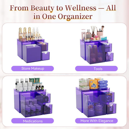 Youdepot Purple Acrylic Face Towel Holder with 3 Drawers
