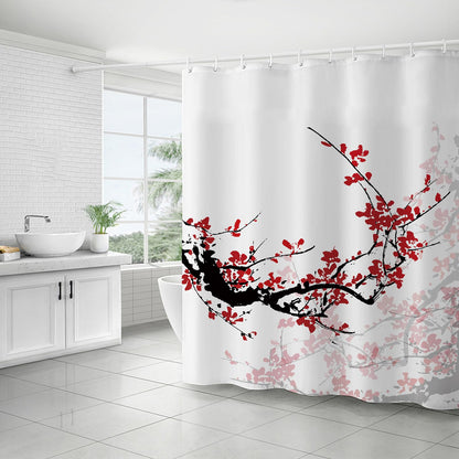 FAIRYGATE Wet Room Shower Curtain Mould Proof Resistant Winter Flowers Water Repellant Fabric Polyester with 12 Plastic Hooks Size 180x180CM Bathroom