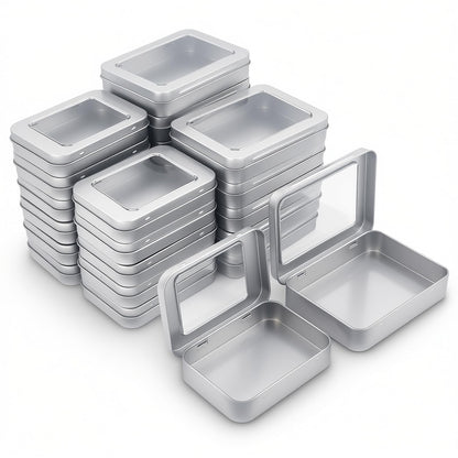 Thintinick 24 Pack Metal Storage Organizer Tins, Silver, Mixed Sizes