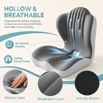 wiksite Seat Cushion Memory Foam - 2 in 1 Seat Cushion and Shell Shape Lumbar Support Pillow Ergonomic Car Seat Cushions for Driving Coccyx Cushion