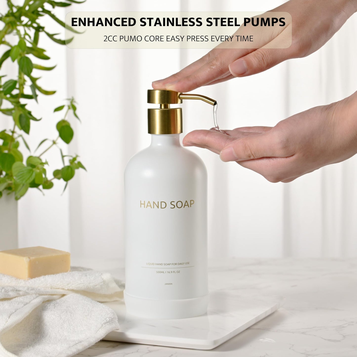 Janxin 2pcs 500ml Glass Bottles, Washing Liquid Dispenser, Shampoo and Conditioner Bottles, Soap Dispensers