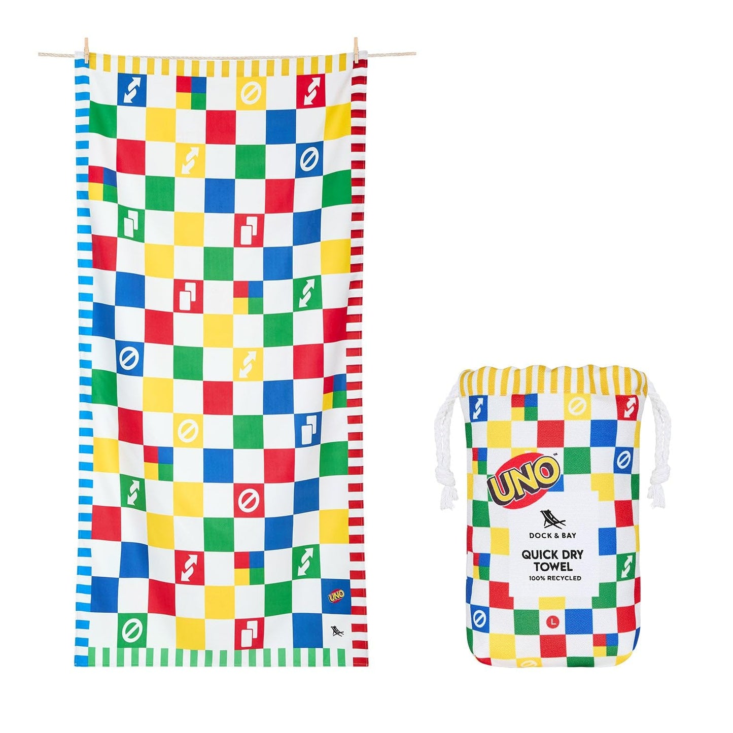 Dock & Bay Beach Towel - Quick Dry, Sand Free - Compact, Lightweight - 100% Recycled - Includes Bag - Uno, Wild Card - Extra Large (200x90cm, 78x35)