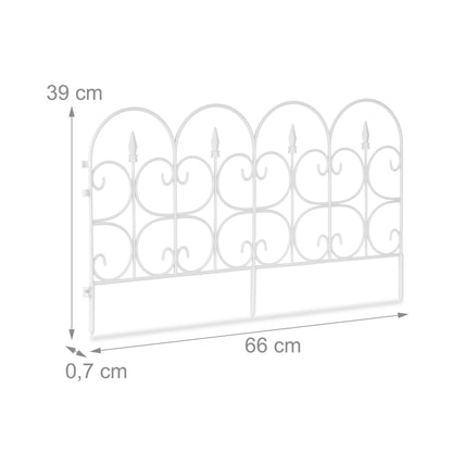 Relaxdays Weatherproof Plastic Flowerbed Fence, 30 cm Tall, Ornate Lawn Enclosure with Spikes, 6-Pc Set, 4m, White