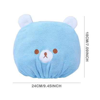 TSHAOUN 2 Pieces Bath Caps, Absorbent Hair Drying Wrap Towel, Cute Bear Embroidery Coral Velvet Wet Kids Hair Dry Turban Wrap Quick Dry Head Towel