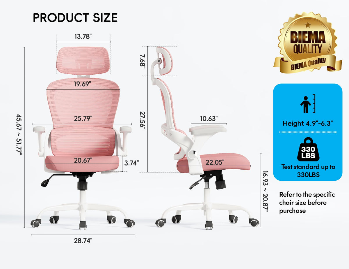 TRALT Office Chair - Ergonomic Office Chair with Back Support - Home Office Desk Chairs - 330lbs Wide Seat Big and Tall Office Chairs with Headrest