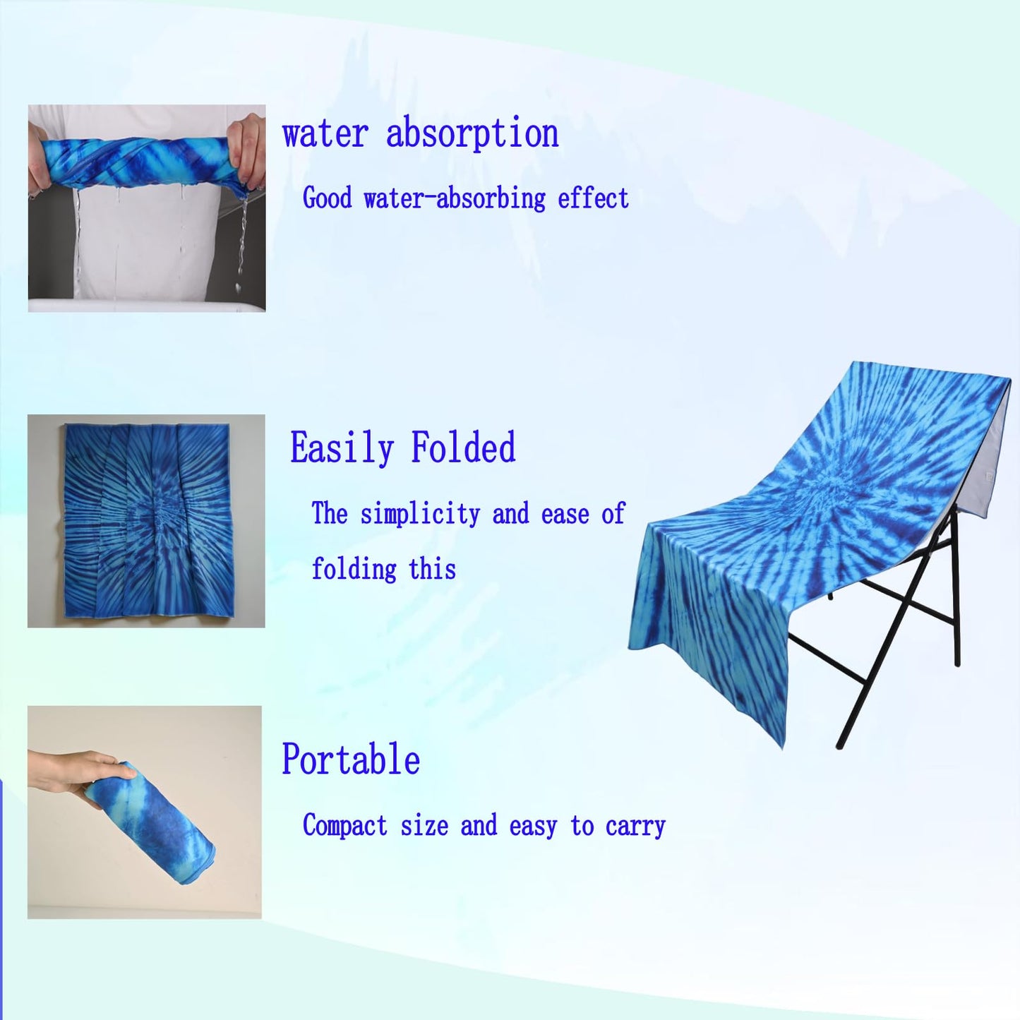 Irunfast Oversized Microfibre Beach Towel，180×80cm Sand Free Quick Dry Beach Towel for Adults Portable Travel Towel Lightweight Towel for Travel Bath
