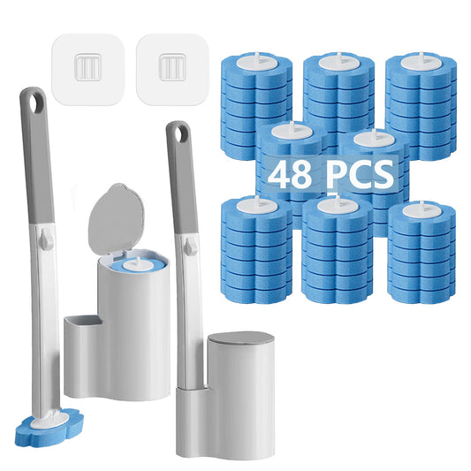 Ucaimao Disposable Toilet Brush 2 Pack, Toilet Brush and Holder Set with 48 Cleaner Refills and Extended Handle for Toilet Bowl Cleaners,Bathroom