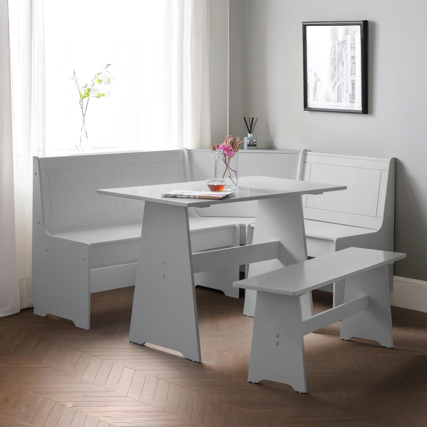 Julian Bowen Newport Corner Dining Set with Bench, Grey - H85.5 x W158cm