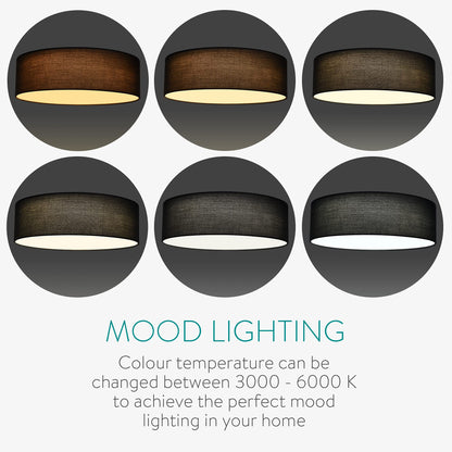 Navaris 22W LED Ceiling Light - 40cm Diameter Remote Controlled Round Flush Mount Ceiling Lamp with Dimmer, Temperature Change - Dark Grey