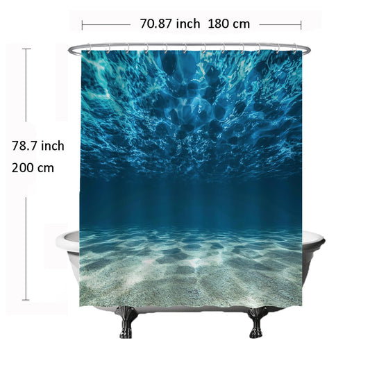 Ulticool Shower Curtain - Ocean Sea Quiet Diving Aquarium Beach Summer - Anti Mould - 180 x 200 cm - Washable - Waterproof - with 12 Rings - Blue