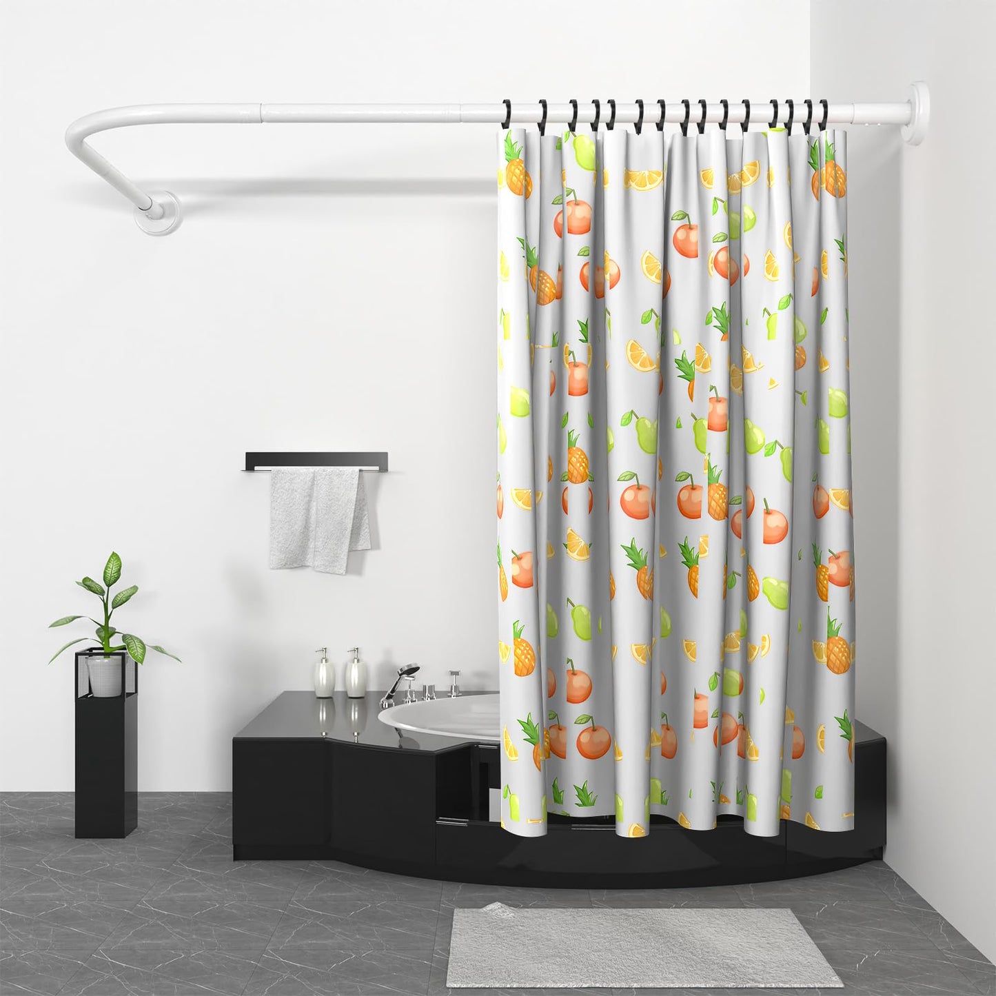 Misounda Shower Curtain Rail Rod L Shape, Shower Curtain Rail 95x175 cm/100x165 cm, Stainless Steel Curved Shower Rail, Adjustable Shower Pole with