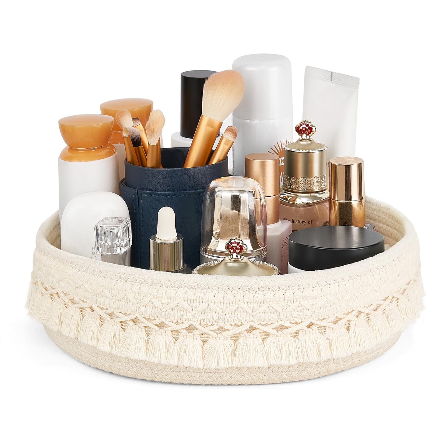 Mkono Macrame Boho Woven Decorative Rope Basket for Perfume and Cosmetics Storage
