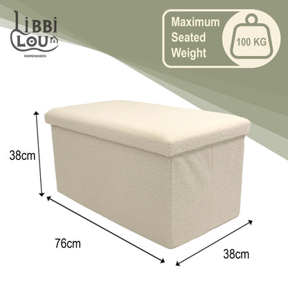 Libbi Lou White Teddy Boucle Foldable Footstool/Ottoman Storage Box | 76 x 38 x 38 cm |Ottoman for Home, Office or Bedroom | Store up to 40kg